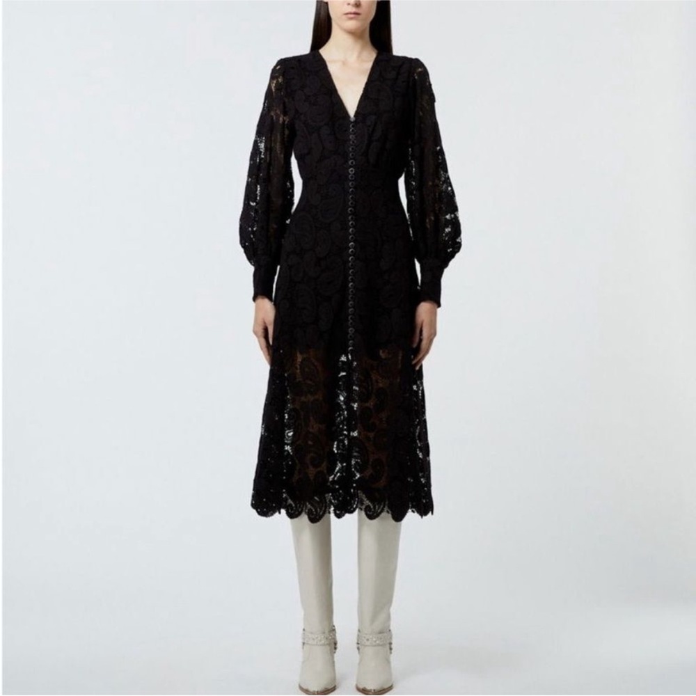 The Kooples Paisley Guipure Lace Black MIDI Dress